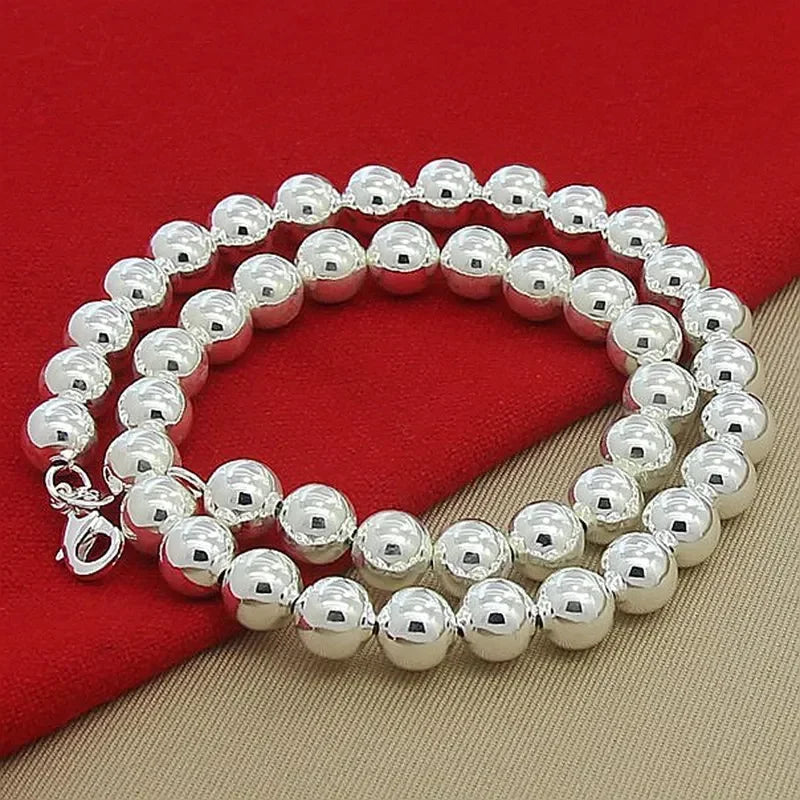 Special offer 925 Sterling Silver charms 4MM/6MM/8MM/10MM Smooth Beads Ball Chain Necklace For Women Men Fashion kpop Jewelry