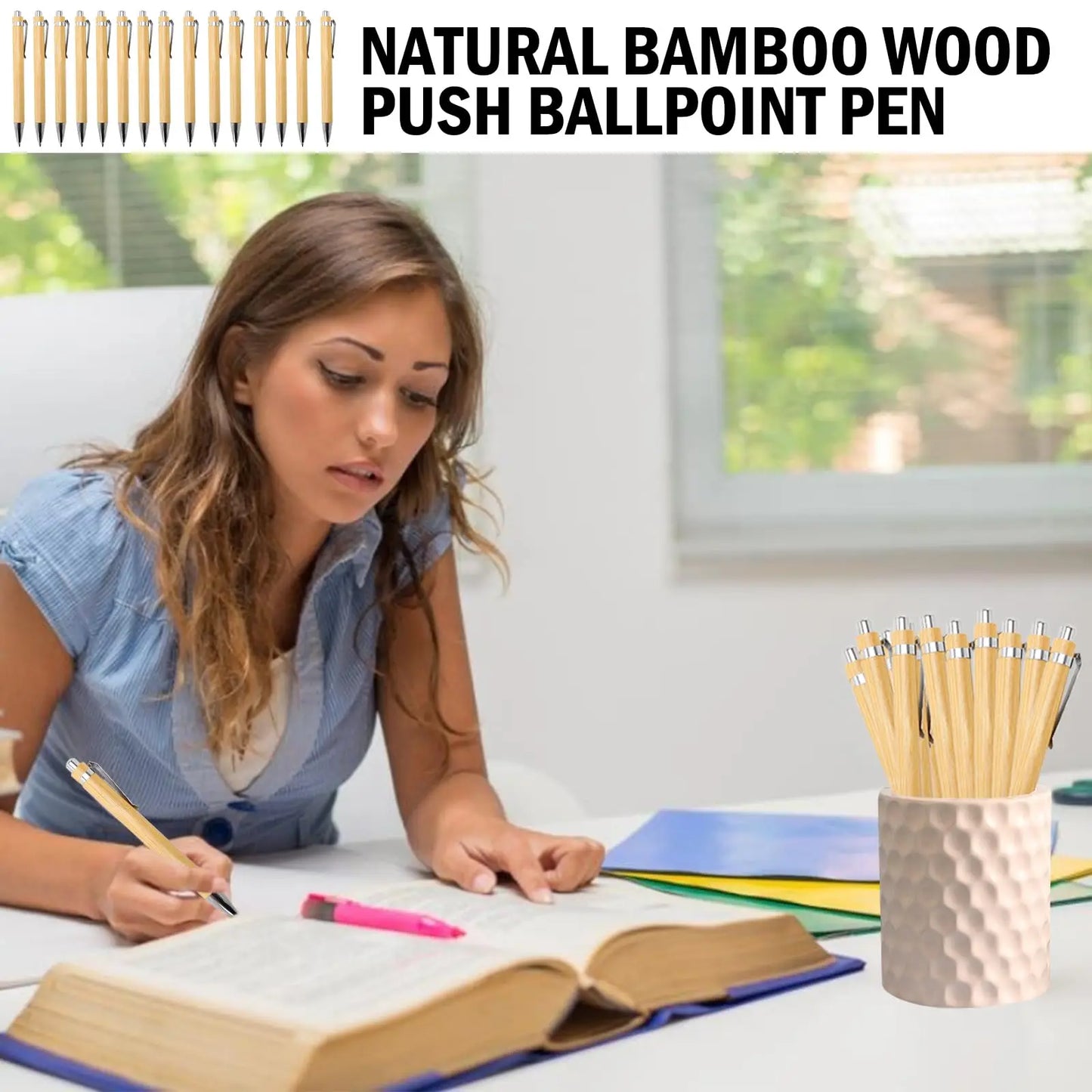 100 Bamboo Pen Bamboo Wood Ballpoint Pen 1.0mm Bullet Tip Business Signature Ball Pen Office School Wrting Stationery