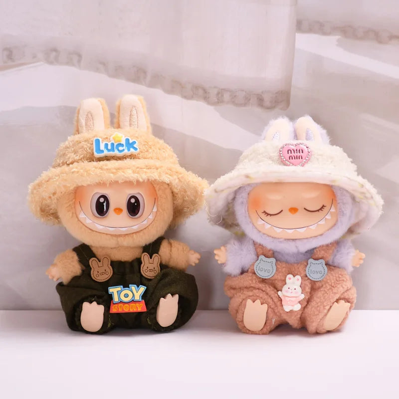 17cm Labubu Dolls Clothing Cute Mini Plush Doll's Clothes Outfit Accessories For The Monster Strap Pants And Hat FE01Q