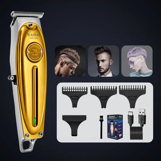 Kemei 1949 Hair Clipper Finishing Hair Cutting Machine Electric Barber Full Metal Professional Cordless Beard Hair Trimmer Men