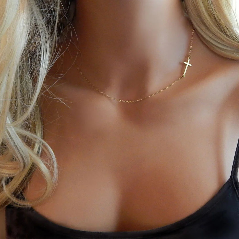 DPLAOPA 925 Sterling Silver Gold Cross Necklace Choker Gift for Her Protection Birthday Gift Religious Jewelry Holy Communion