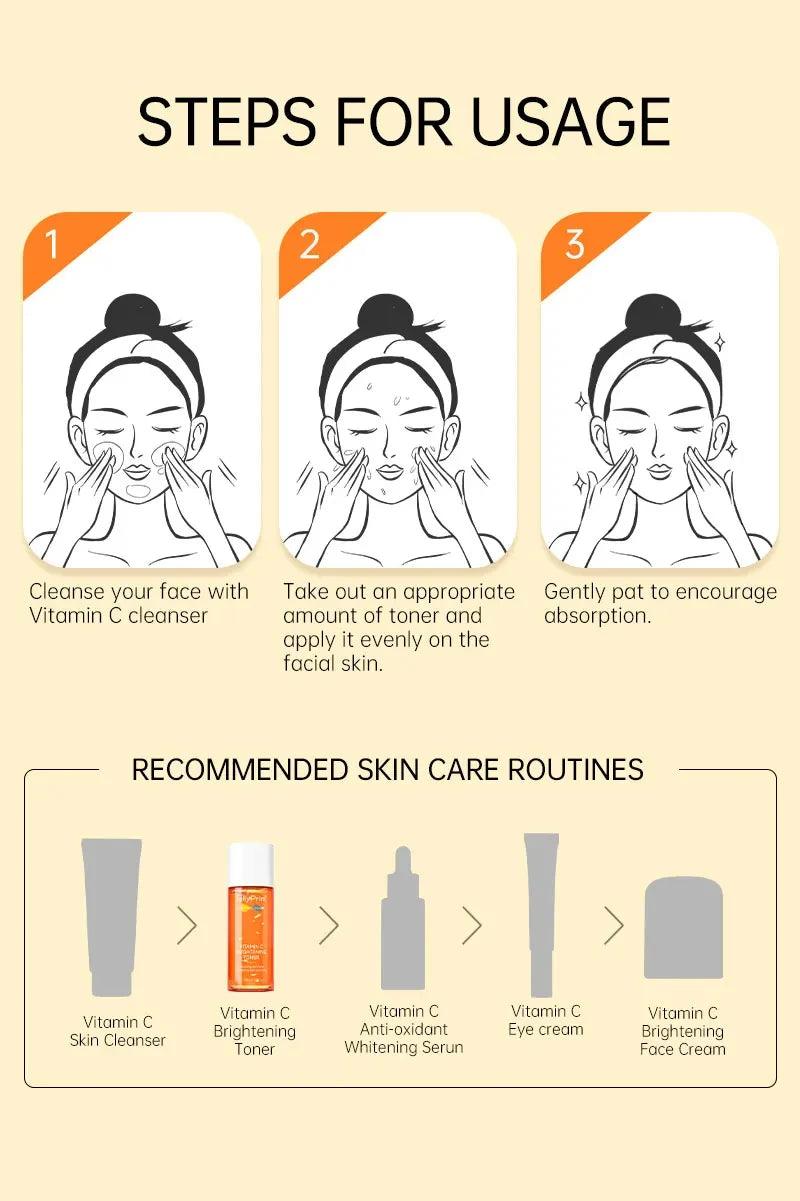 Vitamin C Whitening Facial Cream Dark Spots Remover Face Serum Set Hyaluronic Acid Moisturizing Skin Care Beauty Health