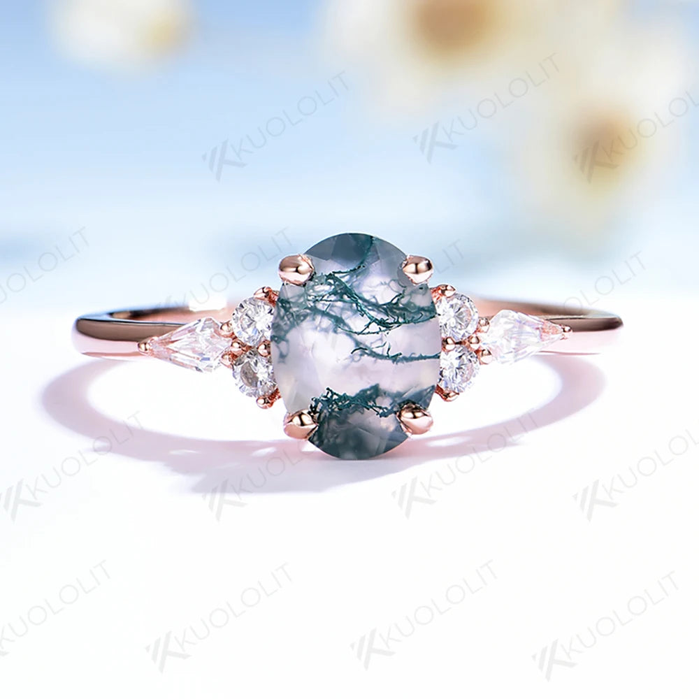 Kuololit  Natural Moss Agate Moonstone Gemstone Rings for Women Solid 925 Sterling Silver Luxury Jewelry for Wedding Engagement