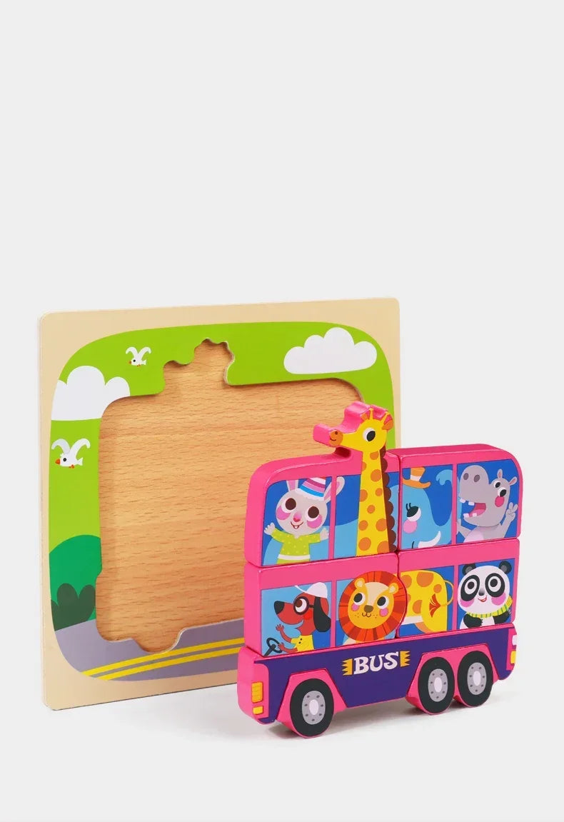 3D Baby Wooden Puzzle Montessori Toys Kids Learning Educational Tangram Shape Traffic Animal Cartoon Puzzle Cognitive Games