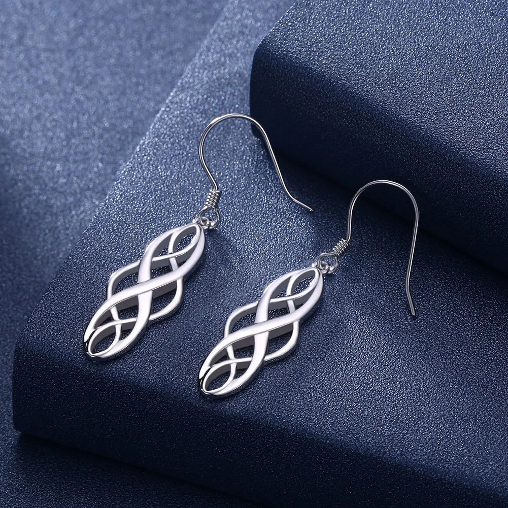 925 Sterling Silver Celtic Knot Dangle Earrings Hanging Jewelry Fish Hook for Women