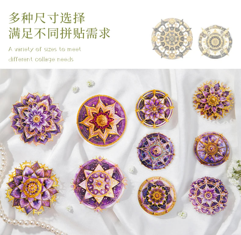 10 pcs Laser Bronzing The mandala flower Stickers aesthetic Decorative Stick Labels Diy  Creativity junk journal supplies