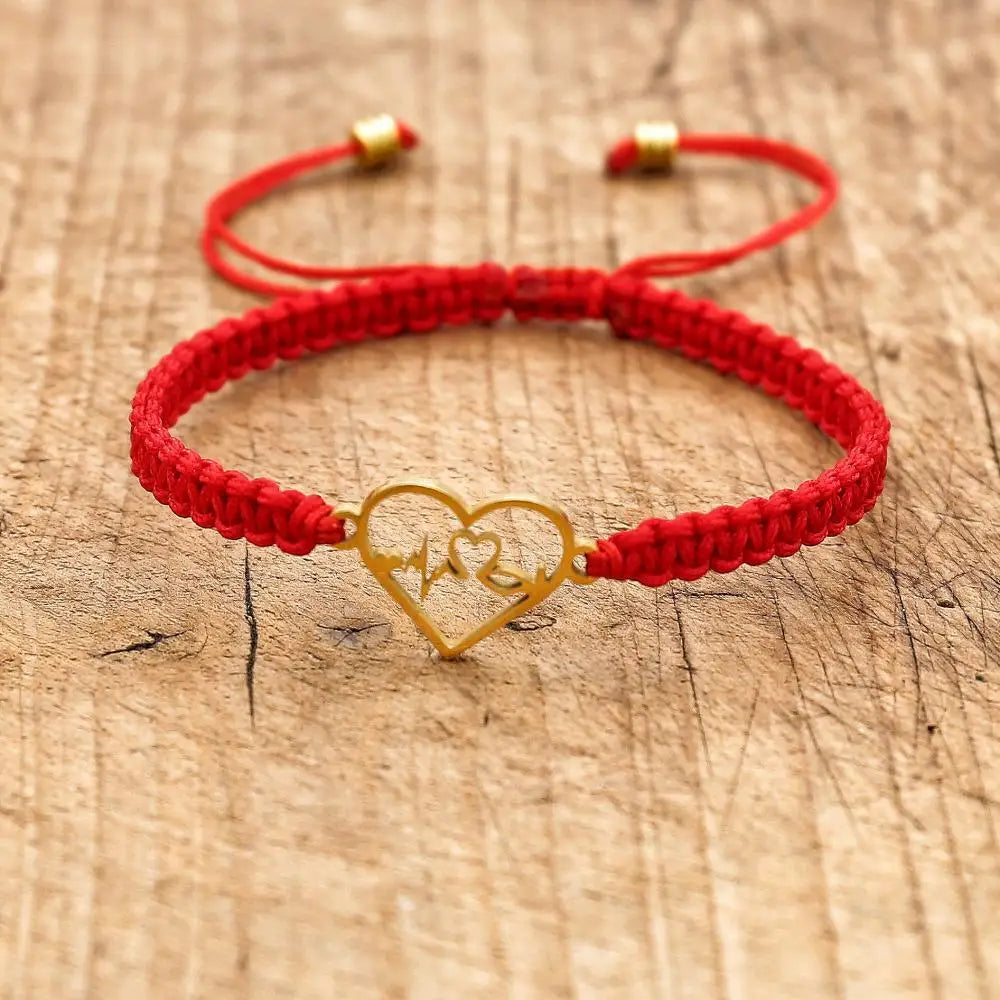 Handmade Red Rope Braided Bracelet Stainless Steel Tibetan Buddhist Lucky Charm Bracelets & Bangles For Women Men Gift