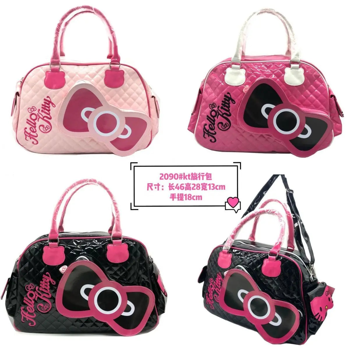 Hello Kitty Kawaii Sanrio Y2k High Capacity Handbag Messenger Bag Cartoon Pu Bright Surface Travel Bag Girls Fashion Travel Bag