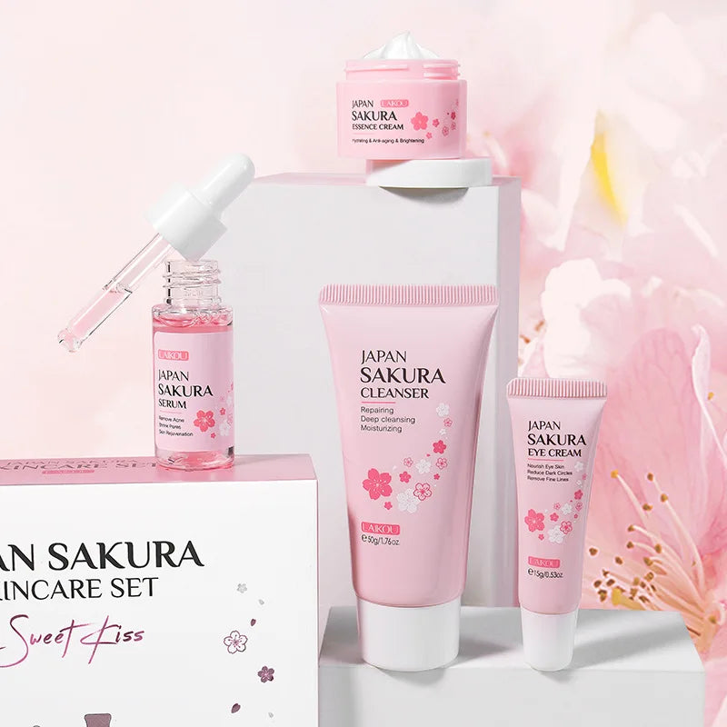 Facial Products Kit Sakura Skin Care Set Facial Cleanser Serum Face Cream Fade Dark Circles Eye Cream Korean Skincare Products