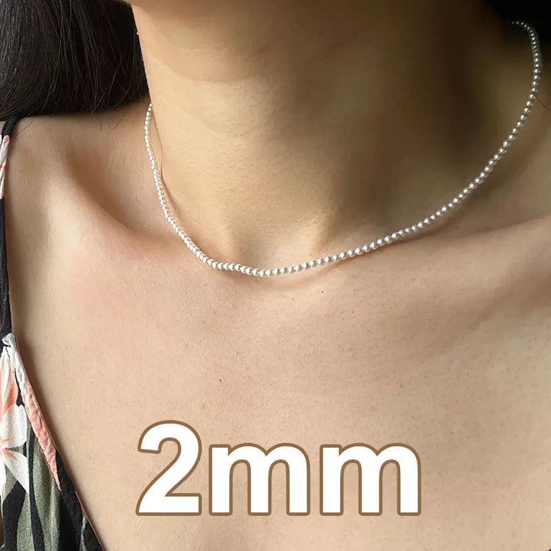 Elegant 2-5mm Shell Pearl Necklace 925 Silver Buckle 5cm Extension Chain