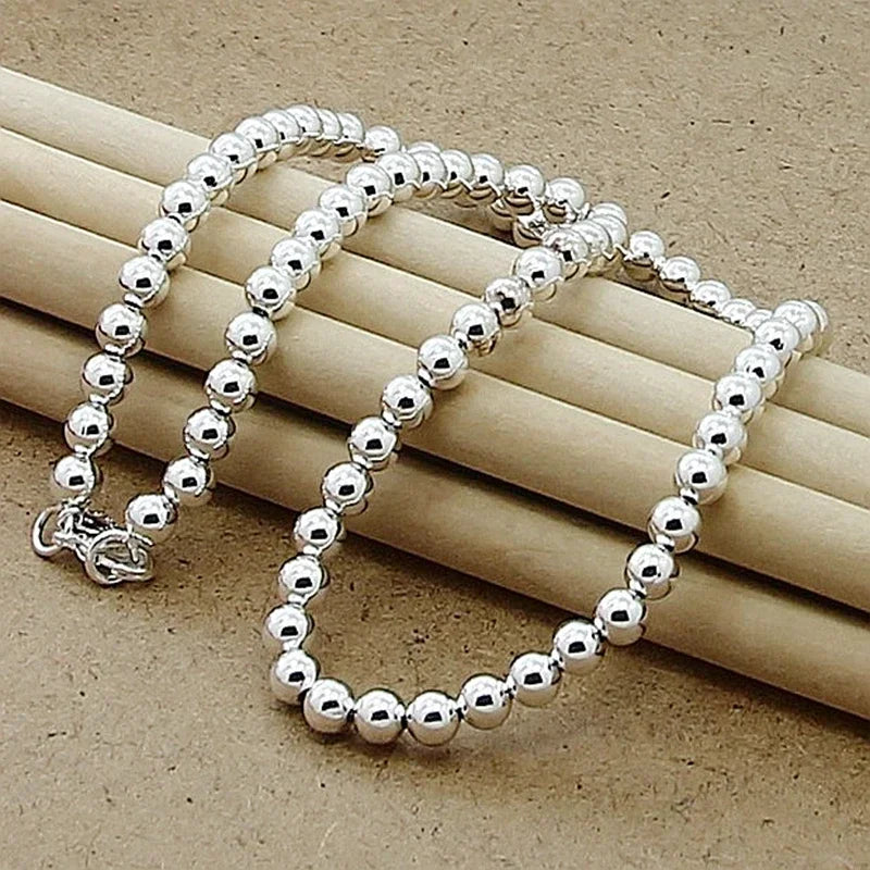 Special offer 925 Sterling Silver charms 4MM/6MM/8MM/10MM Smooth Beads Ball Chain Necklace For Women Men Fashion kpop Jewelry