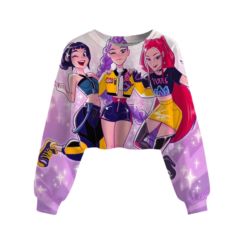Casual Girls Movie Fans Gift Crop Hoodie Manga Kids Huntrix Kpop Demon Hunters Children's Sweatshirt Cute Tiger Hoody