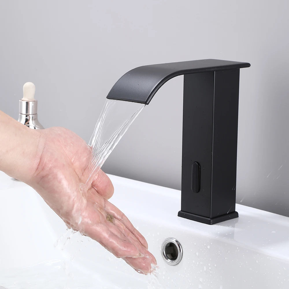 Luxury Sensor Bathroom Faucet Deck Mounted Tap Short or Tall Sink Mixer Battery Powered Infrared Sensing Basin Tap