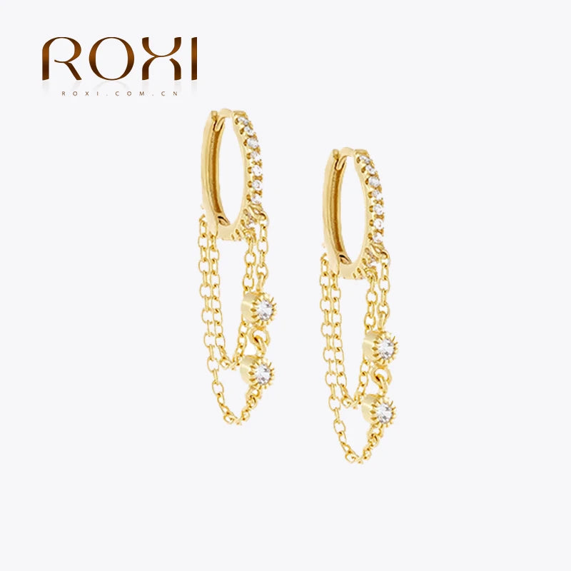 ROXI Lovely Drop Hanging Chain Hoop Earrings for Women Girls Crystals Birthday Wedding Jewelry Earrings 925 Sterling Silver 2023