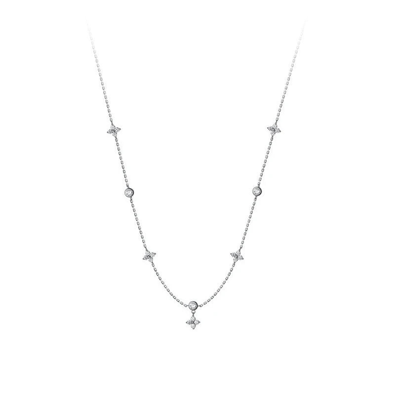 INZATT Real 925 Sterling Silver Zircon CZ Clover Series Pendant Choker Necklace for Women Light Luxury Fine Jewelry Accessories