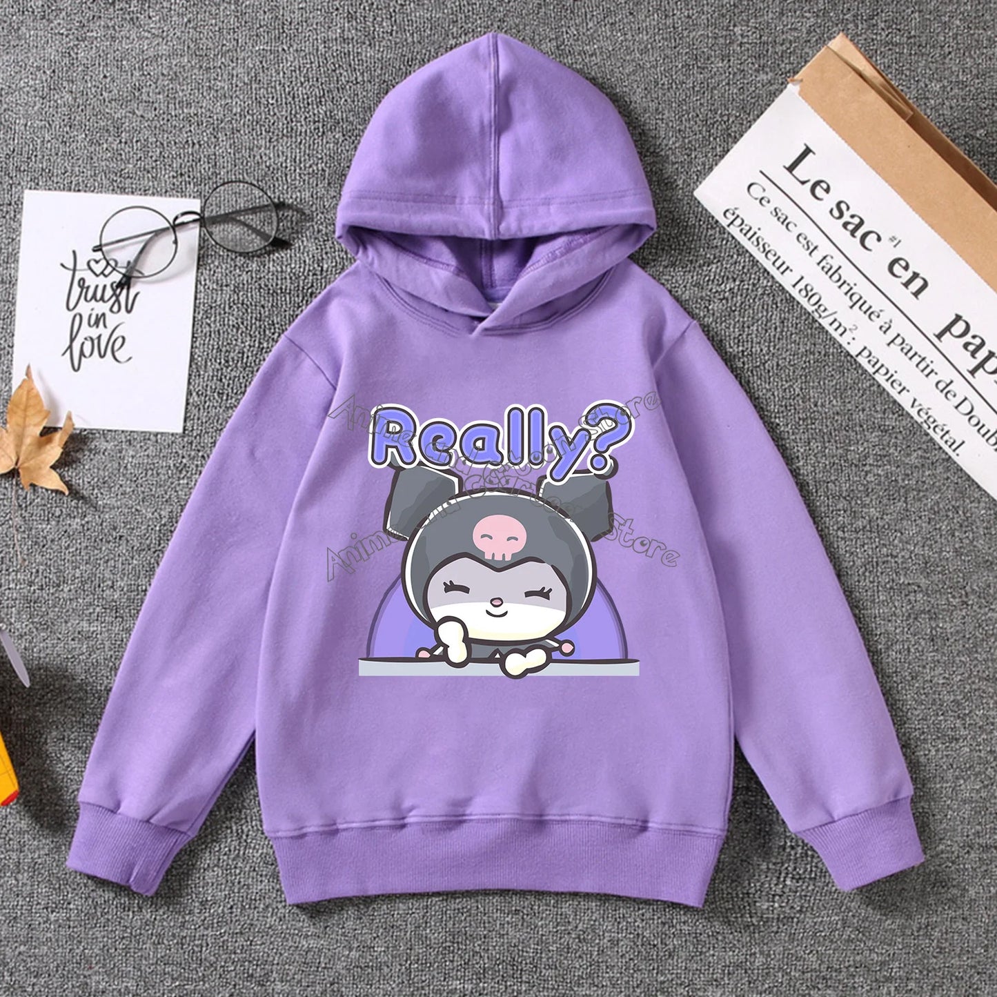 Kuromi Thin Hoodie for Children Cute Sanrio Cartoon Clothing Girls Trendy Clothes Purple Sweatshirt Fashion Long Sleeve Top Gift