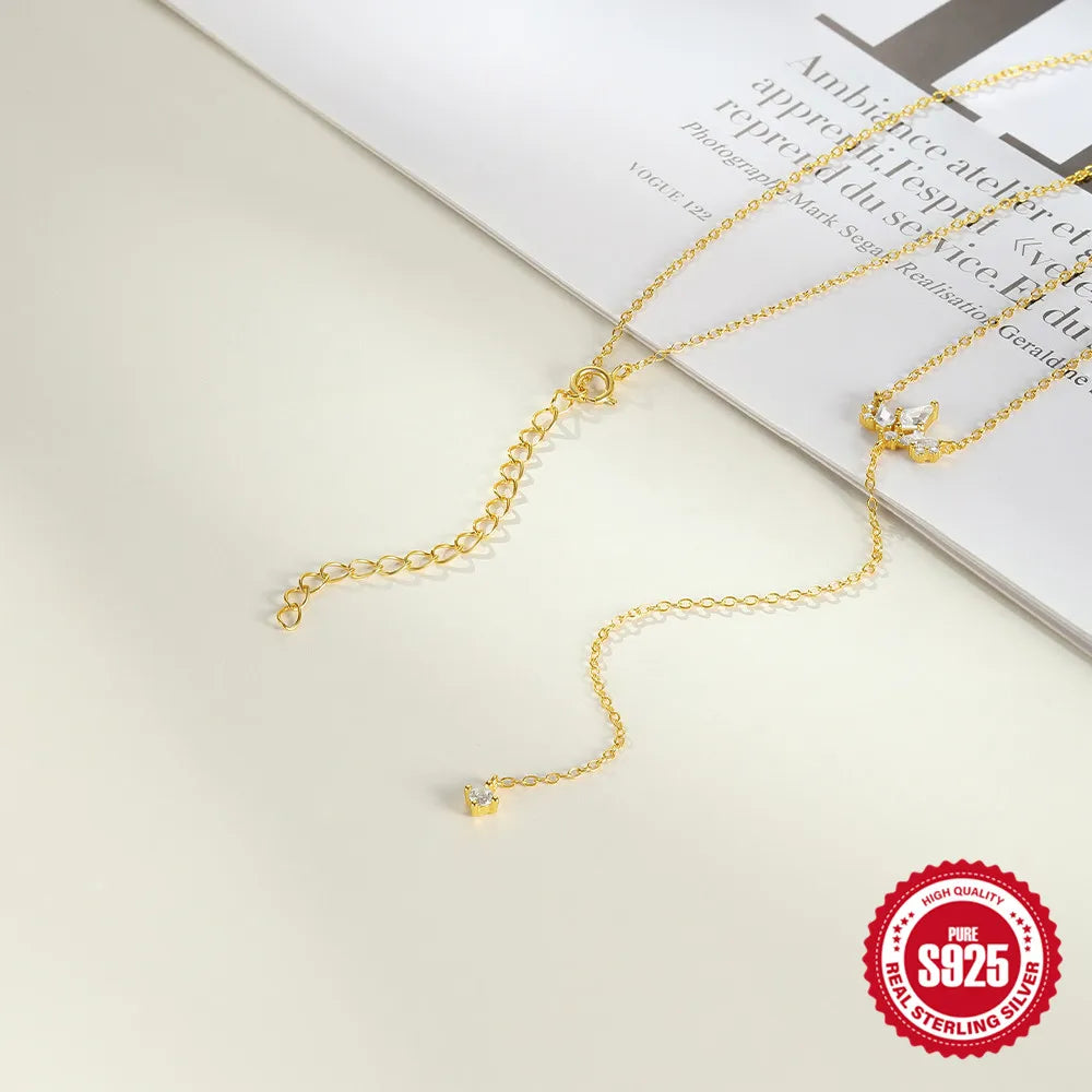 CANNER 925 Sterling Silver Y-shaped Kite Shaped Zircon Sparkling Clavicle Necklace For Women 18k Gold Ins Chain Fine Jewelry