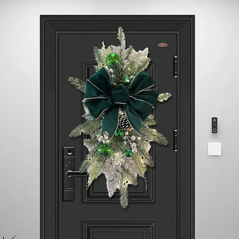 Christmas Swag Wreath Pendants LED Lights Staircase Wreath Ornament Swag Trim Garland Door Window Decoration Party Supplies