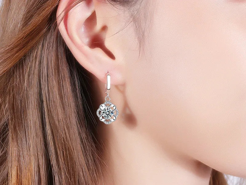 925 Sterling Silver New Woman Fashion Jewelry High Quality Blue Crystal Zircon Flower Earrings Hot Selling Earrings
