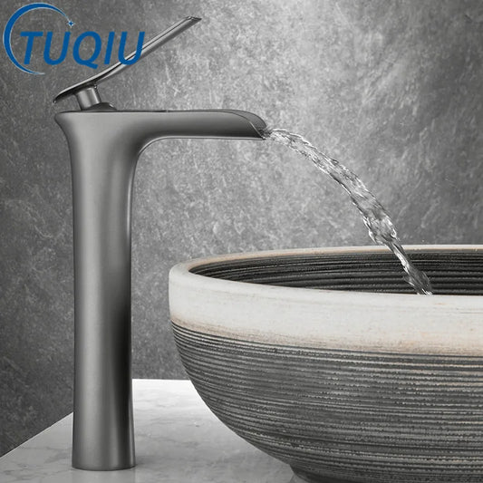 Basin Faucet Grey Waterfall Faucet Brass Bathroom Faucet Gold Bathroom Basin Faucet Mixer Tap Hot and Cold White Sink faucet