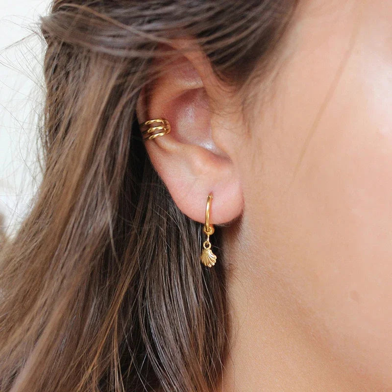 925 Sterling Silver Needle Metal Sea Shell Pendant Hoop Earrings Ball Round Moon Dangle Earrings for Women Party Fashion Jewelry