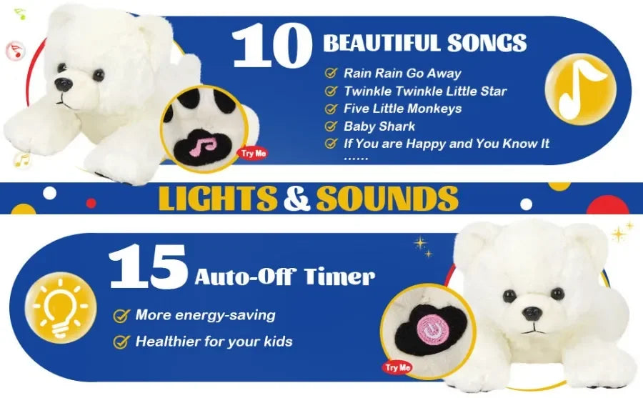 37cm Stuffed Polar Bear Plush Doll Animals LED Plush Toy Music Night Lights Glow Pillow White Bear Birthday Gift for Girls Kids