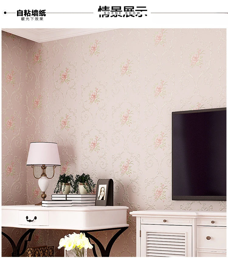 European Self-adhesive Non-woven Wallpaper 3d Garden Flower Warm Bedroom Living Room Wall paper Home Decor Luxury Wall Stickers