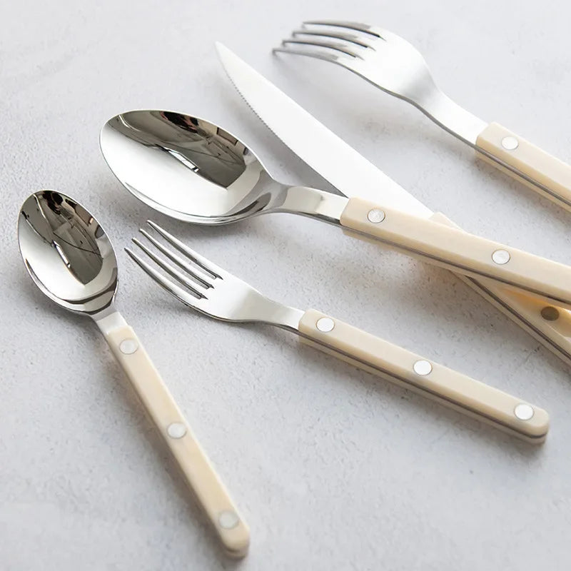 304 Stainless steel western tableware light luxury rivet handle household steak knife and fork dessert fork and spoon set