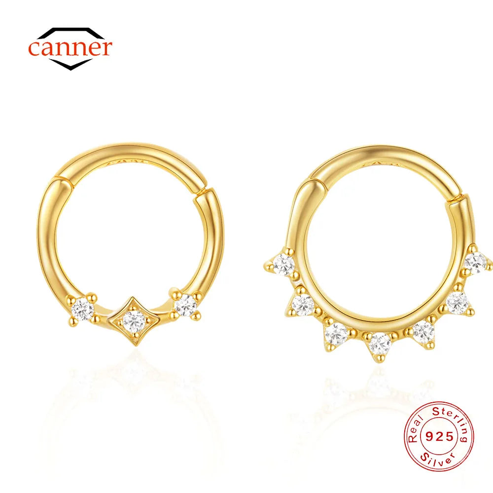 CANNER 1PC 925 Sterling Silver Triangle Zircon Cartilage Piercing Hoop Earring For Women's 18k Gold Minimalism Fine Jewelry Gift