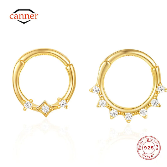 CANNER 1PC 925 Sterling Silver Triangle Zircon Cartilage Piercing Hoop Earring For Women's 18k Gold Minimalism Fine Jewelry Gift