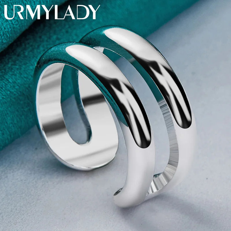 URMYLADY 925 Sterling Silver Double Round Adjustable Ring For Women Wedding Charm Engagement Fashion Jewelry