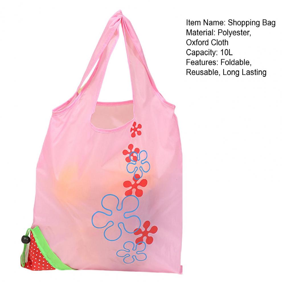 Strawberry Grocery Bag 10L Storage Bag Foldable Large Capacity Reusable Eco-friendly with Handle Item Storage Oxford Cloth Colla
