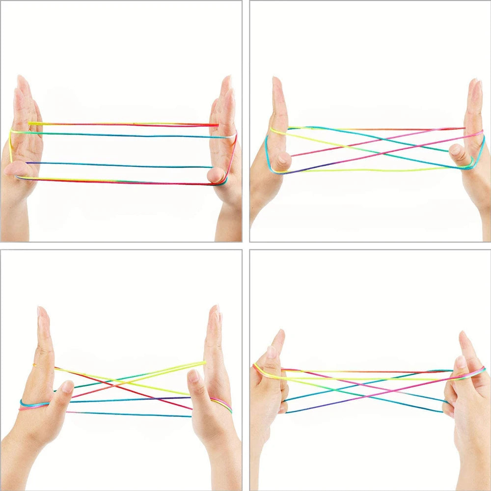 15 Pcs/set nostalgic classic traditional  Cats Cradle String String Hand Game Finger String Toy Supplies, 165 cm Length, Rainbow