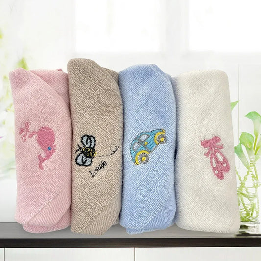 Children's Towel 30 * 30 Embroidered Pure Cotton Small Square Towel for Baby Kindergarten Face Washing Hand Wiping Burp Cloth
