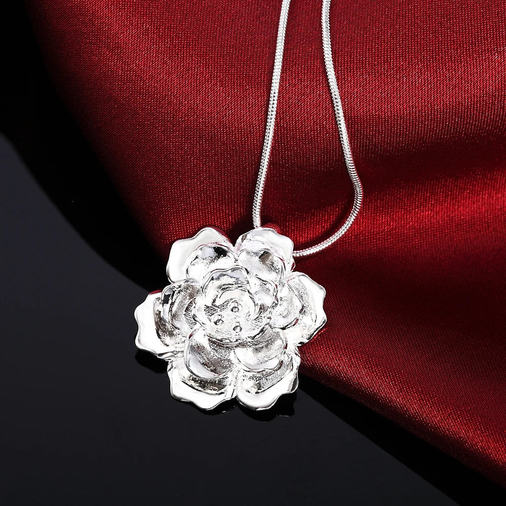 JewelryTop Store 925 Sterling Silver 40-75CM Snake Chain Flower Pendant Necklace for Women Fashion Wedding Charm Jewelry