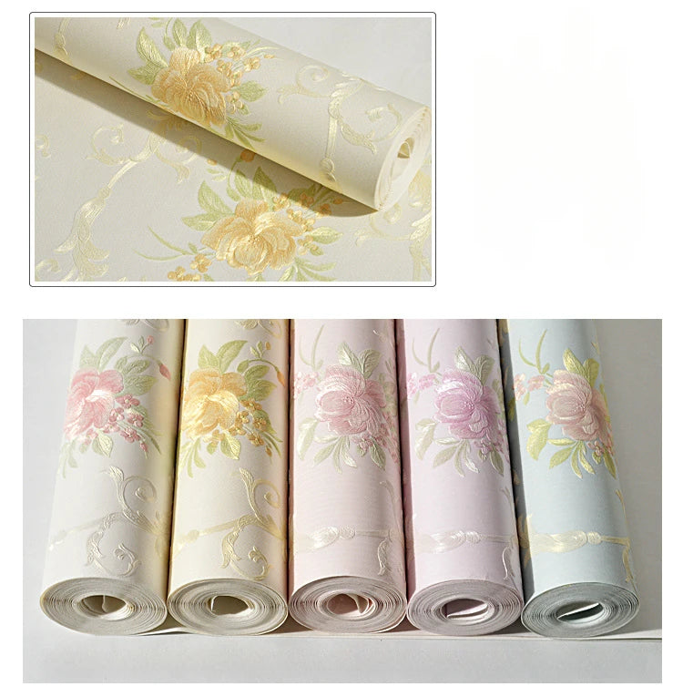 European Self-adhesive Non-woven Wallpaper 3d Garden Flower Warm Bedroom Living Room Wall paper Home Decor Luxury Wall Stickers