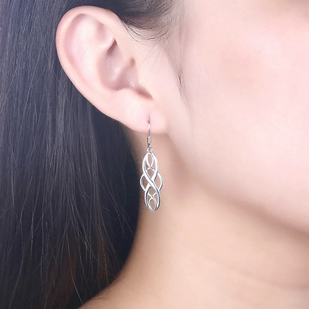 925 Sterling Silver Celtic Knot Dangle Earrings Hanging Jewelry Fish Hook for Women