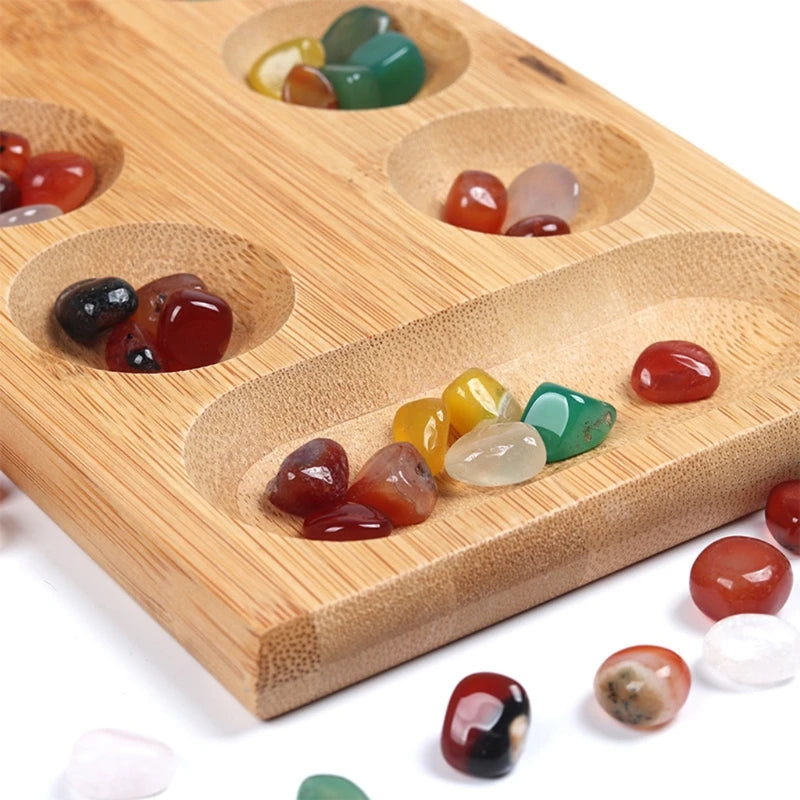 Mancala Board Games with Colorful Stones Pebbles Pebbles Folding Wooden Board Chess Set Kids Interaction Puzzle Children Toys