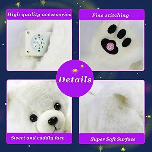 37cm Stuffed Polar Bear Plush Doll Animals LED Plush Toy Music Night Lights Glow Pillow White Bear Birthday Gift for Girls Kids