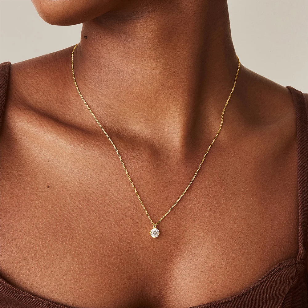 ROXI Single Luxury Zircon Diamond Necklace 925 Silver Square Pendant Versatile Personality Gold Jewelry Ladies Clavicle Necklace