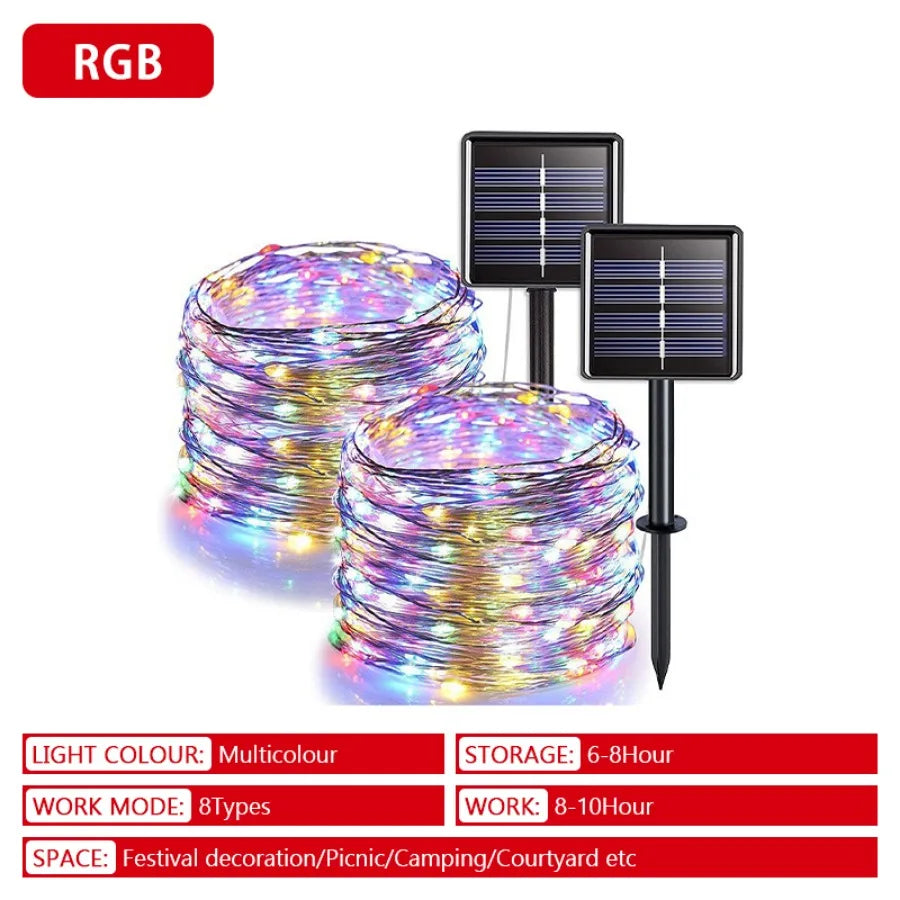 32m/22m/12m/7m LED Solar Light String Outdoor Waterproof Copper Wire Light Garden Wedding Fairy Lamp Christmas Decorative Light