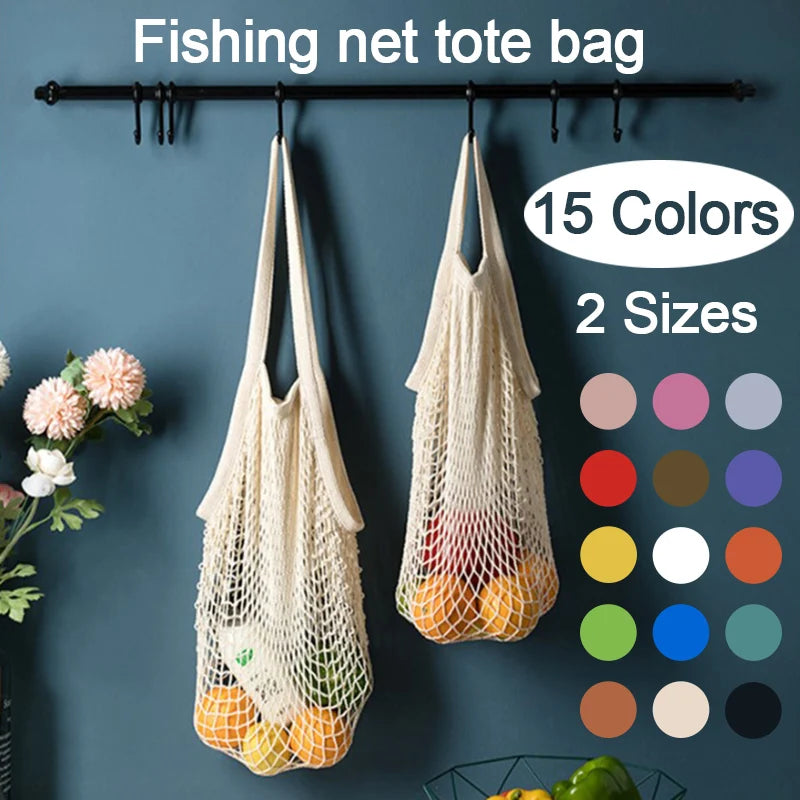 Reusable Grocery Produce Bags Cotton Mesh String Net Tote Bag Fruit Vegetable