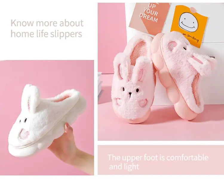 White Bunny Slippers For Home Kawaii Shoes Women Rabbit Fluffy Slippers Winter Indoor Sandals Woman Platform Bootie Slipper New