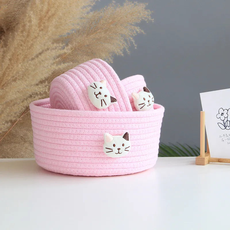 Cotton Rope Woven Storage Basket LuanQI Cartoon Animals Children's Toy Organizer Handmade Desktop Storage Candy Clothes Toys Box