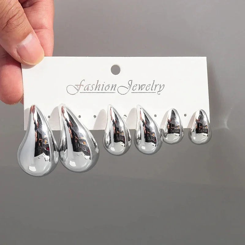 925 Sterling Silver 18K Gold Trendy Chunky Waterdrop Dupes Drop Earrings for Women Personality Glossy Teardrop Earring Jewelry