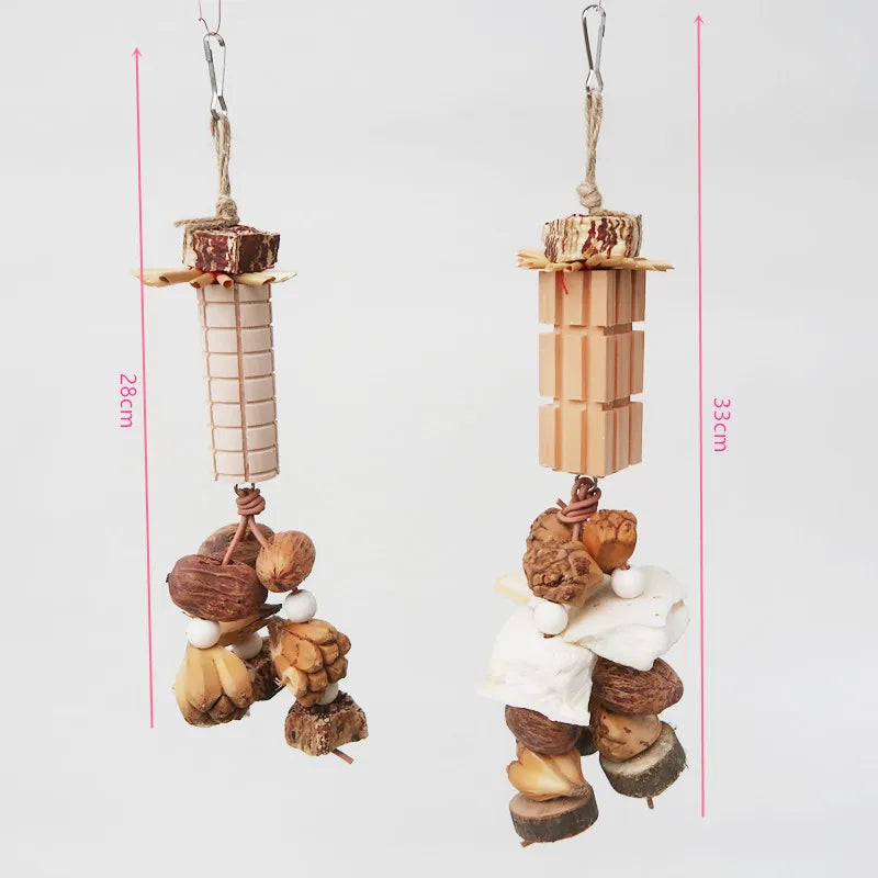 Bird Parrot Toy Large Parrot Toy Natural Wooden Blocks Bird Chewing Toy Parrot Cage Bite Toy Suits for Macaws Parrots