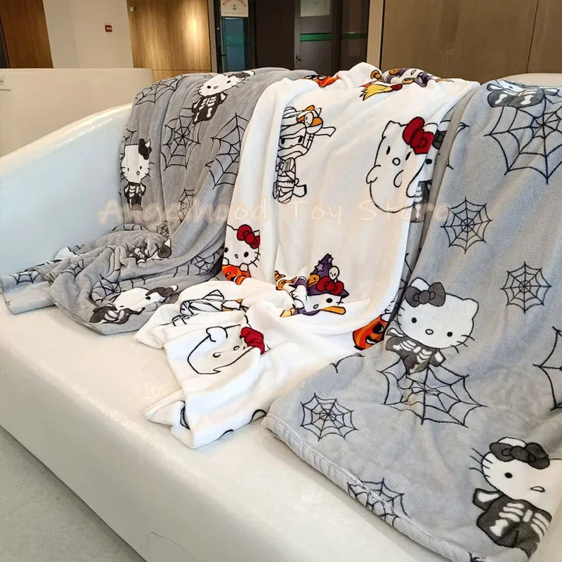 2024 Halloween Ghost Hello Kitty Plush Cartoon Large Flannel Blanket Cute Cotton Sofa Nap Blanket Bed Sheet Christmas Gift