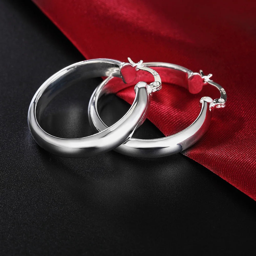 925 Sterling Silver 3.5CM smooth Big circle Earrings for Women Luxury Fashion Party Wedding Accessories Jewelry Christmas Gifts