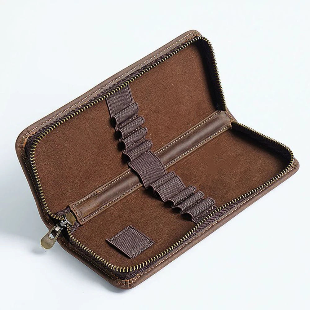 Genuine Leather Multi-functional Pencilcase with Pen Holder Organizer Zipper Pen Case Stationery