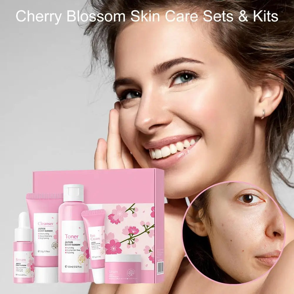 5pcs Japan Sakura Essence Face Cream Cherry Blossom Facial Cream Moisturizing Anti Wrinkle Anti Aging Korean Skin Care set